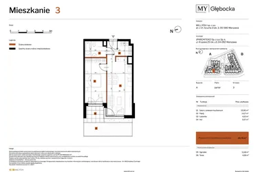 Rzut - Mieszkanie na sprzedaż 2 pokoje o powierzchni 44,76 m² - numer 3 w MY Głębocka
