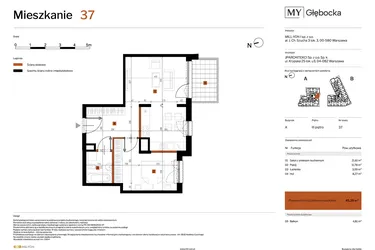 Rzut - Mieszkanie na sprzedaż 2 pokoje o powierzchni 45,25 m² - numer 37 w MY Głębocka