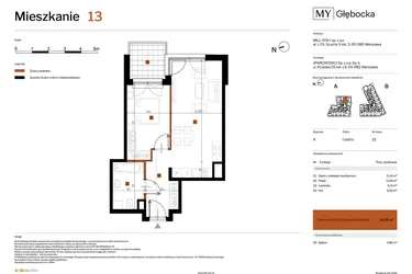 Rzut - Mieszkanie na sprzedaż 2 pokoje o powierzchni 44,1 m² - numer 13 w MY Głębocka