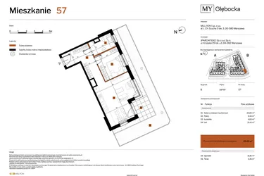 Rzut - Mieszkanie na sprzedaż 2 pokoje o powierzchni 45,29 m² - numer 57 w MY Głębocka