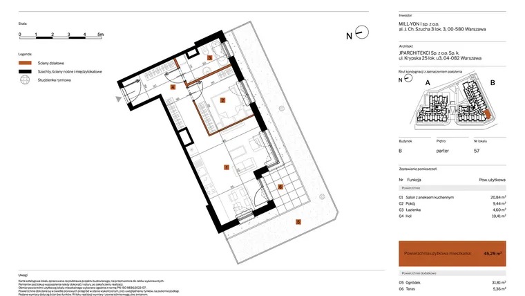 Rzut - Mieszkanie na sprzedaż 2 pokoje o powierzchni 45,29 m² - numer 57 w MY Głębocka