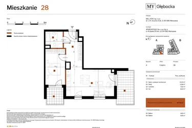Rzut - Mieszkanie na sprzedaż 2 pokoje o powierzchni 47,75 m² - numer 28 w MY Głębocka