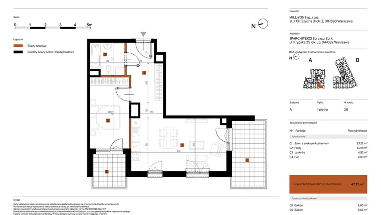 Rzut - Mieszkanie na sprzedaż 2 pokoje o powierzchni 47,75 m² - numer 28 w MY Głębocka