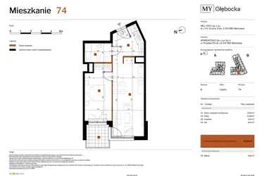 Rzut - Mieszkanie na sprzedaż 2 pokoje o powierzchni 48,38 m² - numer 74 w MY Głębocka