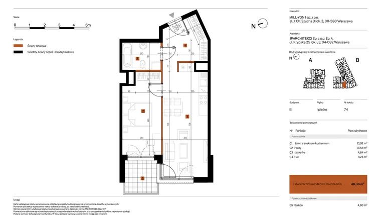 Rzut - Mieszkanie na sprzedaż 2 pokoje o powierzchni 48,38 m² - numer 74 w MY Głębocka
