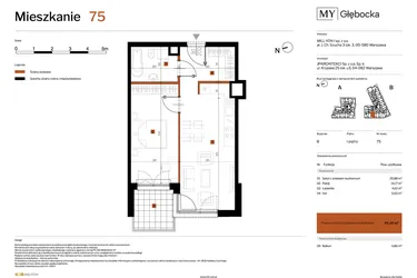 Rzut - Mieszkanie na sprzedaż 2 pokoje o powierzchni 45,3 m² - numer 75 w MY Głębocka