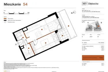 Rzut - Mieszkanie na sprzedaż 2 pokoje o powierzchni 45,32 m² - numer 54 w MY Głębocka