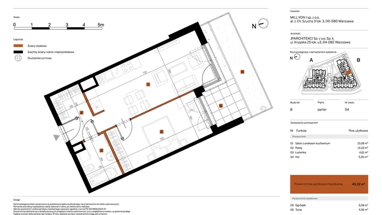 Rzut - Mieszkanie na sprzedaż 2 pokoje o powierzchni 45,32 m² - numer 54 w MY Głębocka