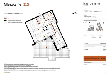 Rzut - Mieszkanie na sprzedaż 2 pokoje o powierzchni 47,66 m² - numer 113 w MY Głębocka