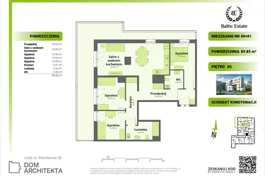 Rzut - Mieszkanie na sprzedaż 4 pokoje o powierzchni 89,85 m² - numer 05.M.80+81 w Dom Architekta