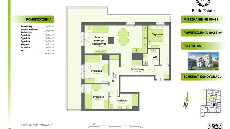 Rzut - Mieszkanie na sprzedaż 4 pokoje o powierzchni 89,85 m² - numer 05.M.80+81 w Dom Architekta