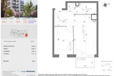 Rzut - Mieszkanie na sprzedaż 2 pokoje o powierzchni 41,65 m² - numer I-A20 w Industria etap I-A