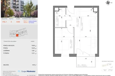 Rzut - Mieszkanie na sprzedaż 2 pokoje o powierzchni 39,3 m² - numer I-A39 w Industria etap I-A