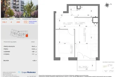 Rzut - Mieszkanie na sprzedaż 2 pokoje o powierzchni 41,65 m² - numer I-A50 w Industria etap I-A