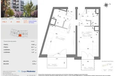 Rzut - Mieszkanie na sprzedaż 2 pokoje o powierzchni 42,31 m² - numer I-A53 w Industria etap I-A