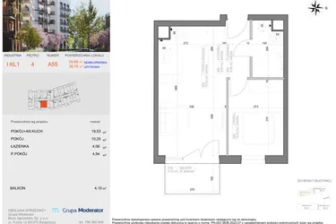 Rzut - Mieszkanie na sprzedaż 2 pokoje o powierzchni 38,78 m² - numer I-A55 w Industria etap I-A