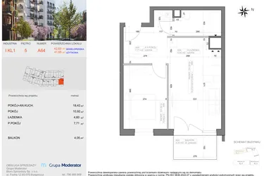 Rzut - Mieszkanie na sprzedaż 2 pokoje o powierzchni 41,65 m² - numer I-A64 w Industria etap I-A