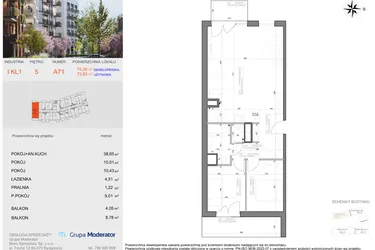 Rzut - Mieszkanie na sprzedaż 3 pokoje o powierzchni 73,83 m² - numer I-A71 w Industria etap I-A