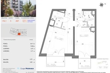 Rzut - Mieszkanie na sprzedaż 2 pokoje o powierzchni 42,31 m² - numer I-A67 w Industria etap I-A