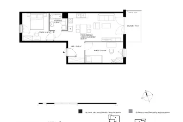 Rzut - Mieszkanie na sprzedaż 3 pokoje o powierzchni 63,76 m² - numer U1.3.1 w Nadmorski Dwór bud. U i W