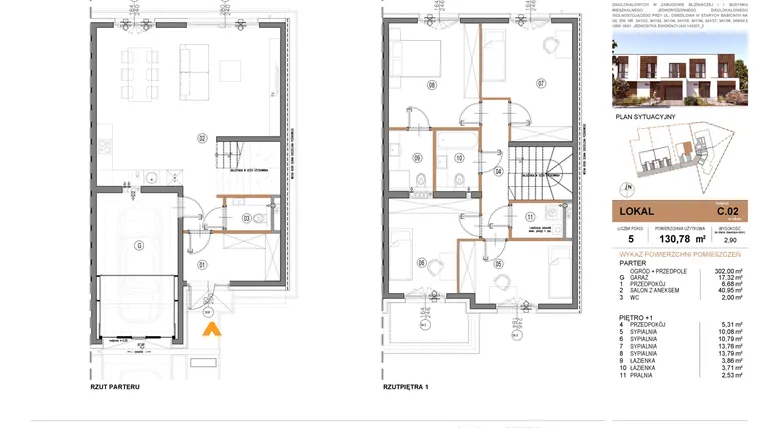 Rzut - Dom na sprzedaż 5 pokoi o powierzchni 130,78 m² - numer C.2 w Osiedle Prestige - Stare Babice
