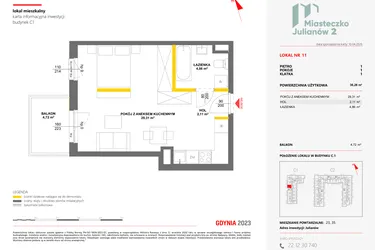 Rzut - Mieszkanie na sprzedaż 1 pokój o powierzchni 36,28 m² - numer 11 w Miasteczko Julianów etap 2