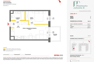 Rzut - Mieszkanie na sprzedaż 2 pokoje o powierzchni 36,67 m² - numer 17 w Miasteczko Julianów etap 2