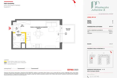 Rzut - Mieszkanie na sprzedaż 1 pokój o powierzchni 28,7 m² - numer 26 w Miasteczko Julianów etap 2