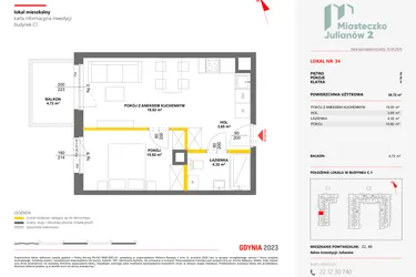 Rzut - Mieszkanie na sprzedaż 2 pokoje o powierzchni 38,72 m² - numer 34 w Miasteczko Julianów etap 2
