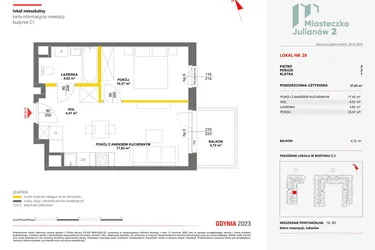 Rzut - Mieszkanie na sprzedaż 2 pokoje o powierzchni 37,63 m² - numer 28 w Miasteczko Julianów etap 2