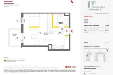 Rzut - Mieszkanie na sprzedaż 1 pokój o powierzchni 36,28 m² - numer 23 w Miasteczko Julianów etap 2