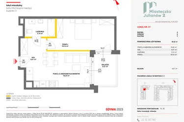 Rzut - Mieszkanie na sprzedaż 2 pokoje o powierzchni 48,52 m² - numer 37 w Miasteczko Julianów etap 2