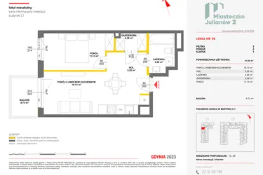 Rzut - Mieszkanie na sprzedaż 2 pokoje o powierzchni 41,65 m² - numer 36 w Miasteczko Julianów etap 2