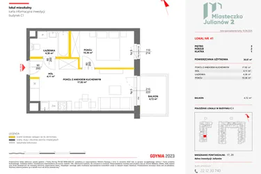 Rzut - Mieszkanie na sprzedaż 2 pokoje o powierzchni 36,67 m² - numer 41 w Miasteczko Julianów etap 2
