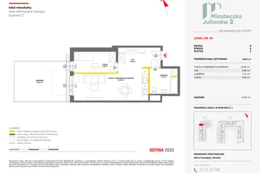 Rzut - Mieszkanie na sprzedaż 2 pokoje o powierzchni 48,91 m² - numer 49 w Miasteczko Julianów etap 2