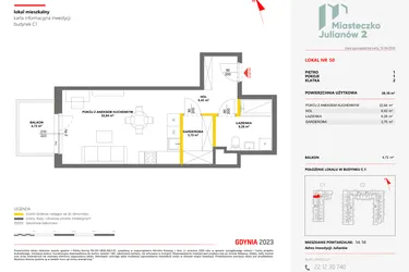 Rzut - Mieszkanie na sprzedaż 1 pokój o powierzchni 39,1 m² - numer 50 w Miasteczko Julianów etap 2