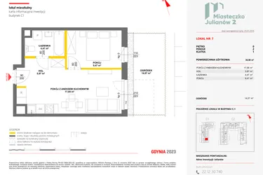 Rzut - Mieszkanie na sprzedaż 2 pokoje o powierzchni 36,9 m² - numer 7 w Miasteczko Julianów etap 2