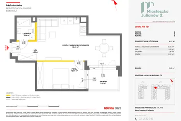 Rzut - Mieszkanie na sprzedaż 2 pokoje o powierzchni 50,77 m² - numer 101 w Miasteczko Julianów etap 2