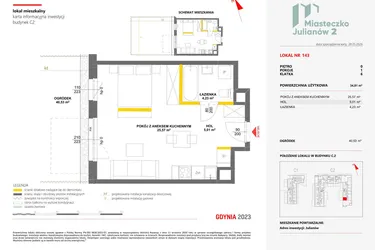 Rzut - Mieszkanie na sprzedaż 1 pokój o powierzchni 34,81 m² - numer 143 w Miasteczko Julianów etap 2