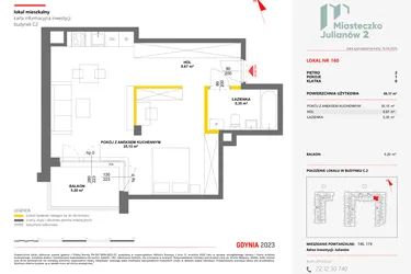 Rzut - Mieszkanie na sprzedaż 1 pokój o powierzchni 49,17 m² - numer 160 w Miasteczko Julianów etap 2