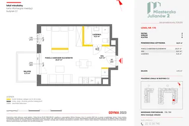 Rzut - Mieszkanie na sprzedaż 1 pokój o powierzchni 34,81 m² - numer 170 w Miasteczko Julianów etap 2