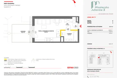 Rzut - Mieszkanie na sprzedaż 1 pokój o powierzchni 27,07 m² - numer 71 w Miasteczko Julianów etap 2
