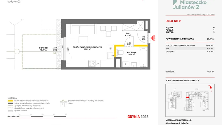 Rzut - Mieszkanie na sprzedaż 1 pokój o powierzchni 27,07 m² - numer 71 w Miasteczko Julianów etap 2