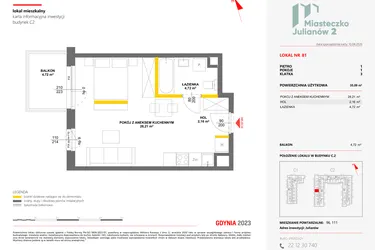 Rzut - Mieszkanie na sprzedaż 1 pokój o powierzchni 35,09 m² - numer 81 w Miasteczko Julianów etap 2