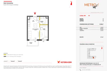 Rzut - Mieszkanie na sprzedaż 2 pokoje o powierzchni 32,86 m² - numer 95 w Metro Art 7