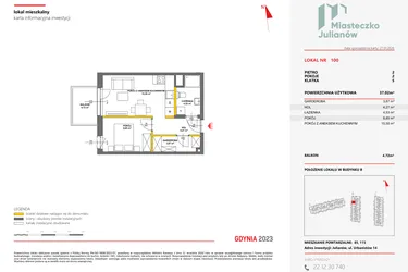 Rzut - Mieszkanie na sprzedaż 2 pokoje o powierzchni 36,82 m² - numer 100 w Miasteczko Julianów