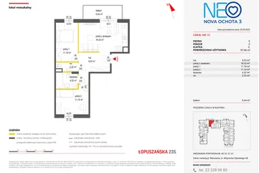 Rzut - Mieszkanie na sprzedaż 3 pokoje o powierzchni 57,04 m² - numer 65 w Neo Nova Ochota 3