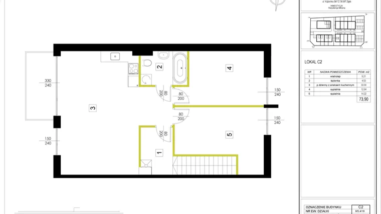 Rzut - Mieszkanie na sprzedaż 3 pokoje o powierzchni 73,9 m² - numer C2 w Rezydencja Miłosna