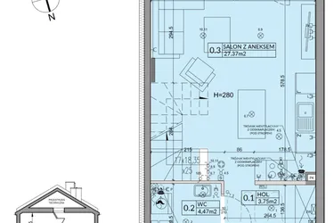 Rzut - Dom na sprzedaż 3 pokoje o powierzchni 72,53 m² - numer 64B w Nova Magdalenka 7 etap VII-VIII