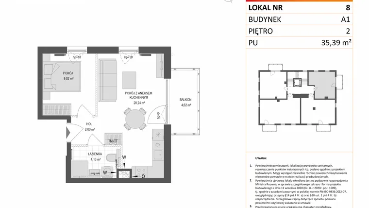 Rzut - Mieszkanie na sprzedaż 2 pokoje o powierzchni 35,39 m² - numer A1.8 w Gdańskie Zacisze